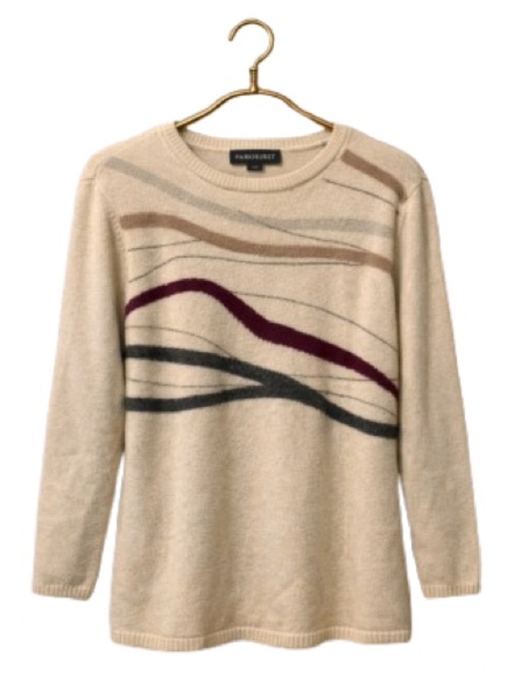 Parkhurst Cream Sweater with Abstract Stripe Design – Size M, Cotton Knit